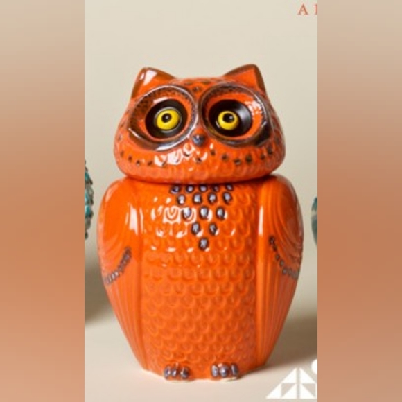 5️⃣0️⃣ NWOT Anthropologie Orange Owl Cookie Jar Made in Italy - Picture 1 of 2
